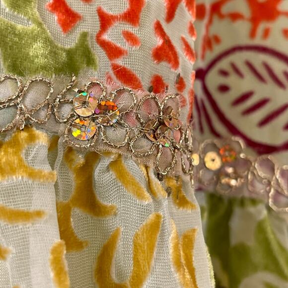 Boho Festival Silk Blend Gypsy Midi Skirt Devoré Velvet Cynthia Steffe Size 16 - Picture 8 of 14